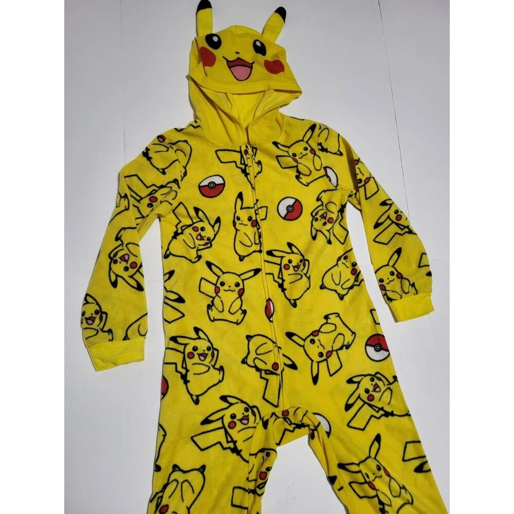 (FD)Pokemon Pikachu Union Suit Hoodie Pajamas Boys Youth  Size 8 One-Pc Costume